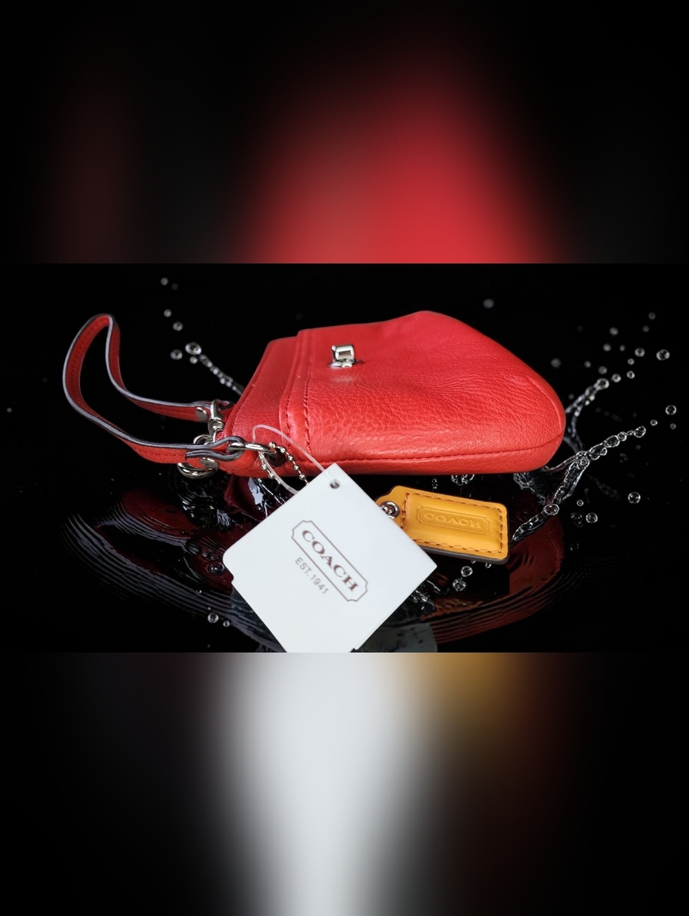 Coach Park Leather Medium Turnlock Wristlet, Style#F49472 Turnlock In Vermillion - Picture 6 of 14